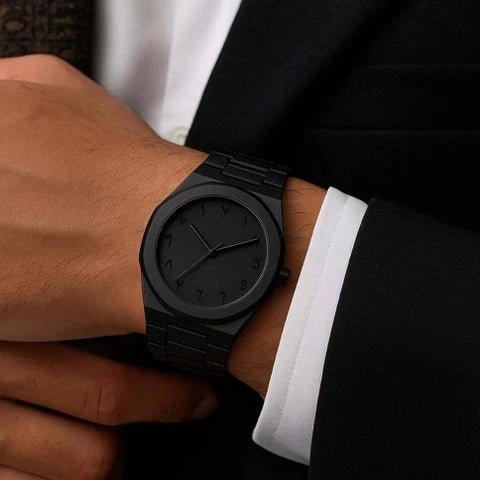Aura Black Arabic Dial Watch for Men – Luxury Minimalist Analog Wristwatch