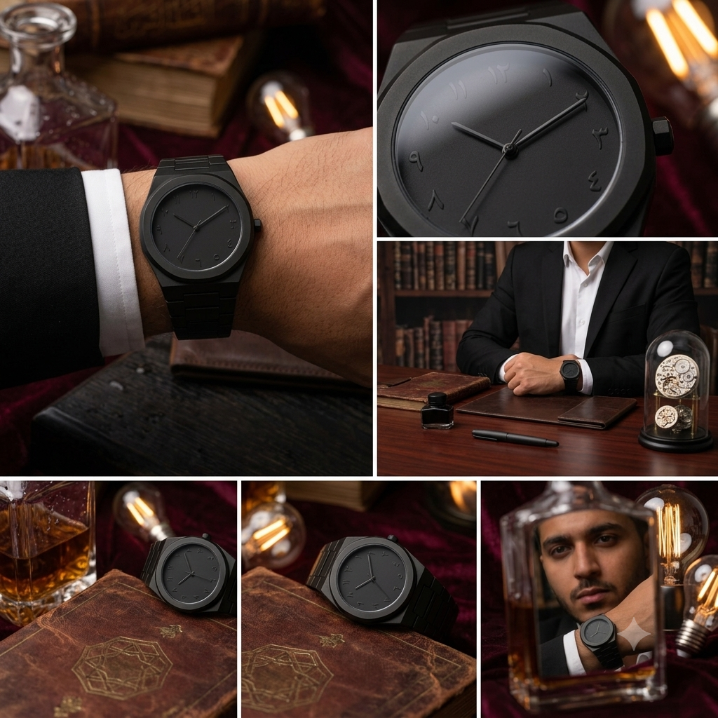 Aura Black Arabic Dial Watch for Men – Luxury Minimalist Analog Wristwatch