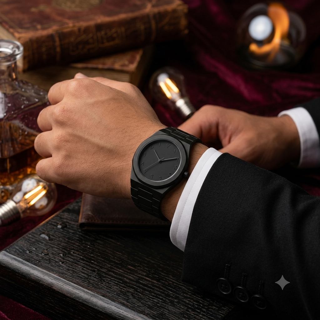 Aura Black Arabic Dial Watch for Men – Luxury Minimalist Analog Wristwatch