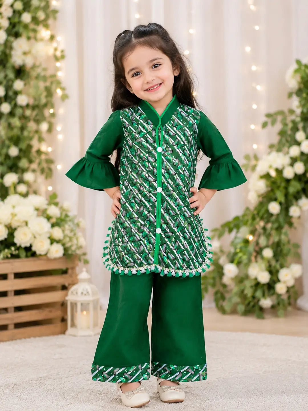 14 August Girls Embroidered Set - Flat lay