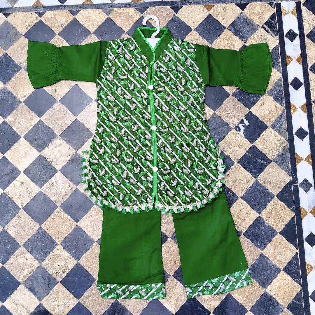 14 August Girls Embroidered Set - Model front view